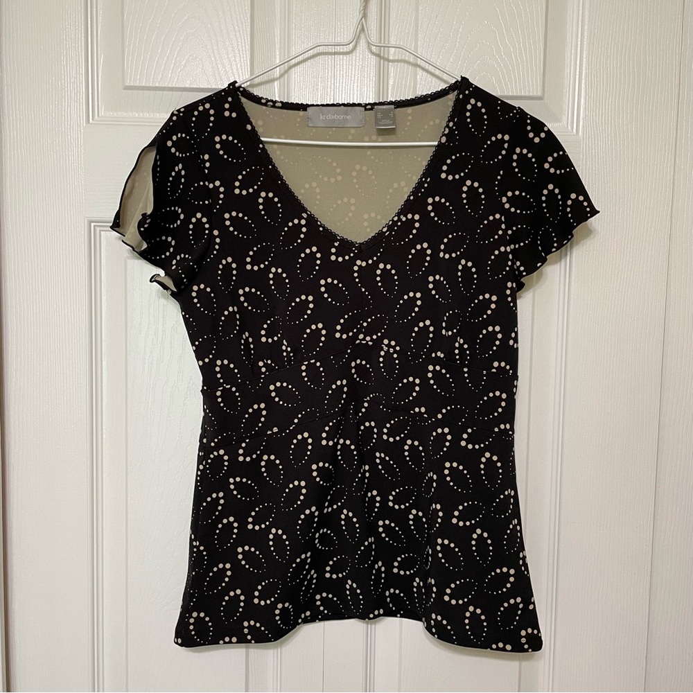Liz Claiborne Black and Cream Fitted Blouse
